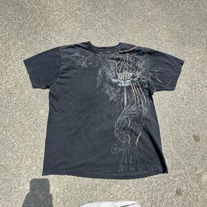 Uhl Studio Forbidden T-Shirt Mens Large Regular Skull Embroidery Made in USA Y2K